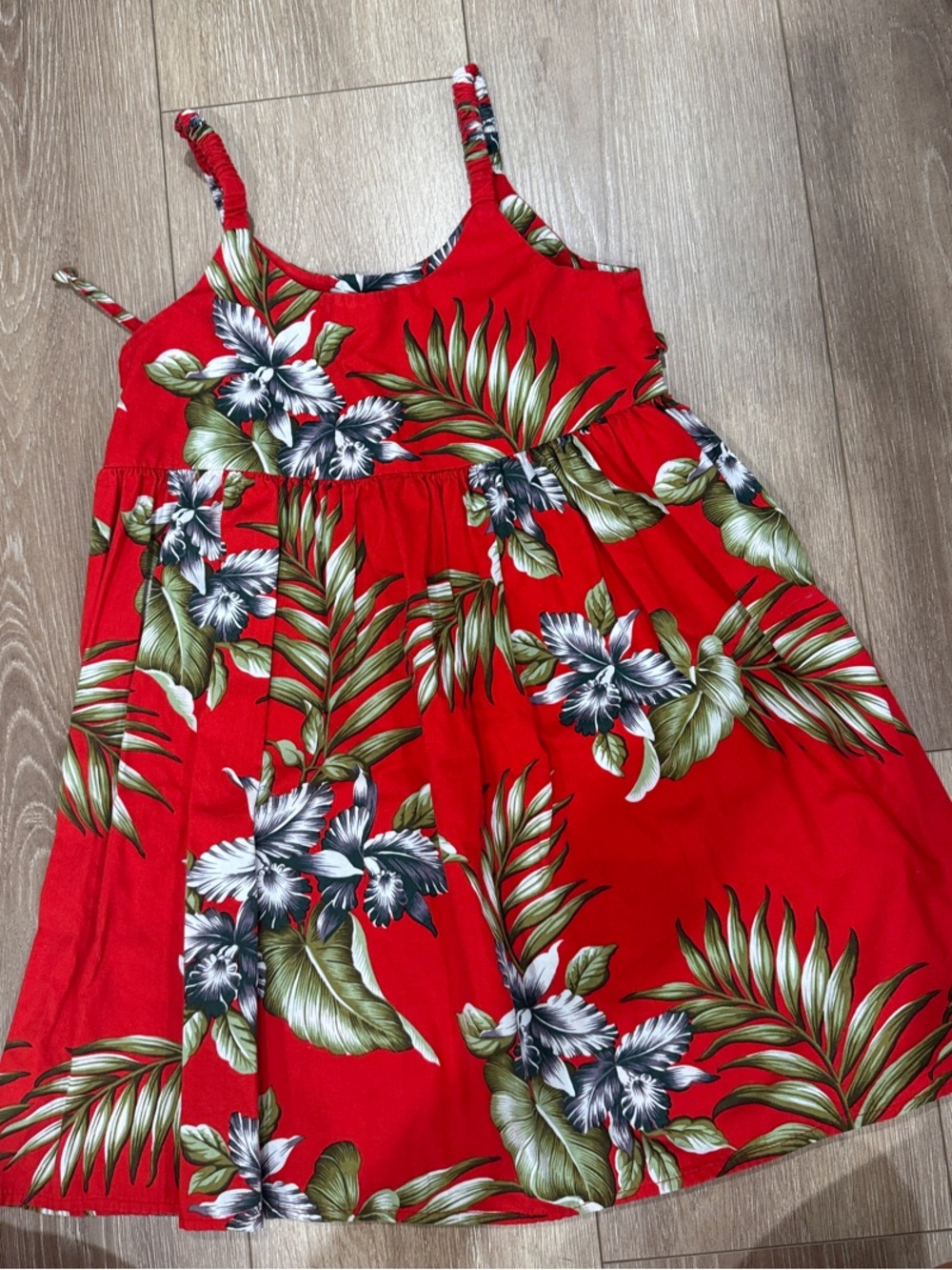 Girls' Red Tropical Floral Sundress with Spaghetti Straps